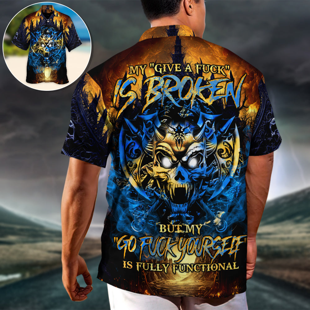 Blue Skull Fire Attitude Hawaiian Shirt Pattern Detail For Summer Holidays And Outdoor Fun