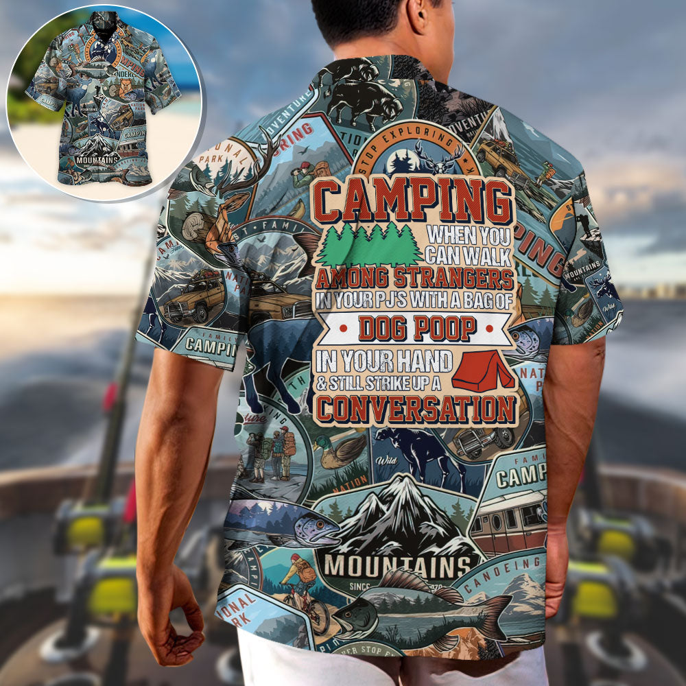 Camping Walk Strangers Hawaiian Shirt Front Pattern View For Outdoor Gatherings