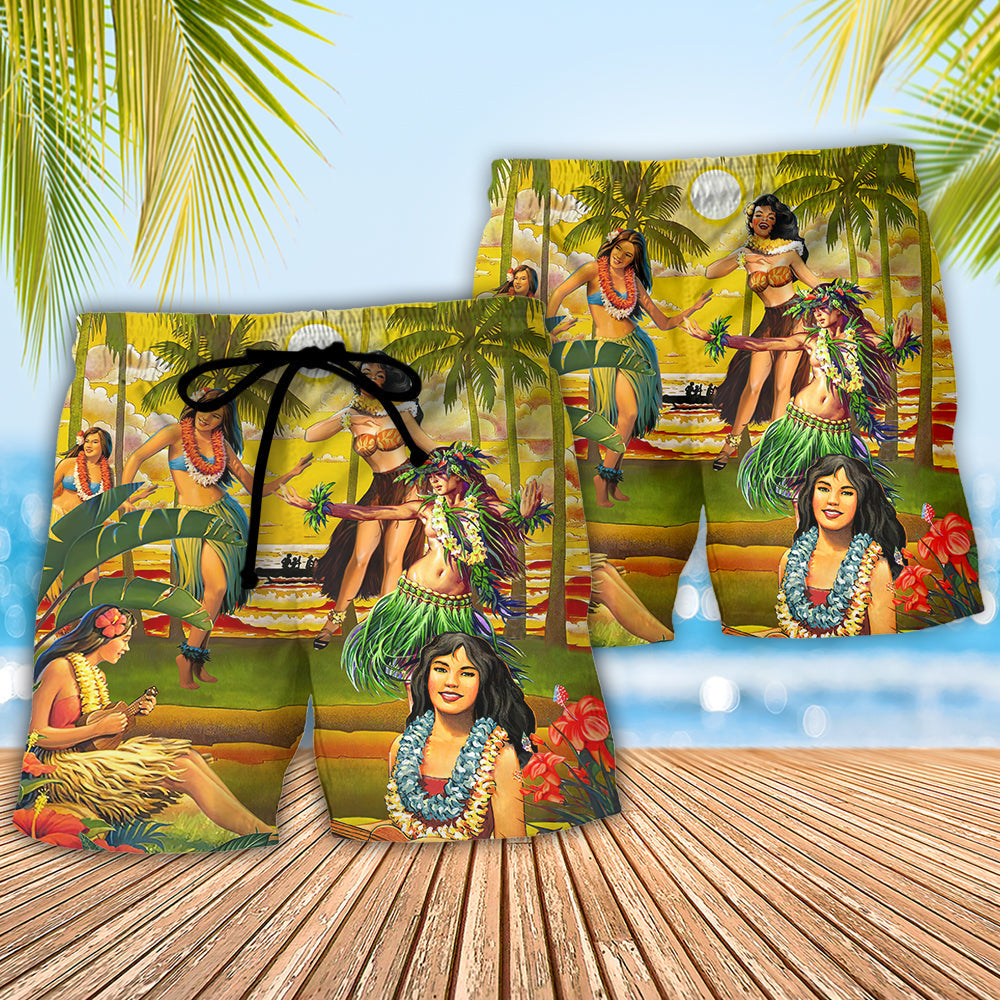 Festival Aloha Summer Hawaii Hula Vibe Beach Shorts For Resort Trips And Poolside Style