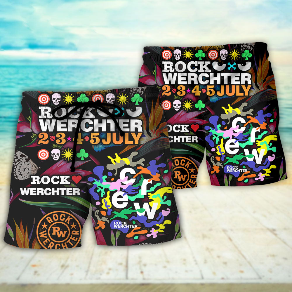 Tropical Rock Music Beach Shorts Pattern Detail For Island Trips And Thoughtful Gift Giving