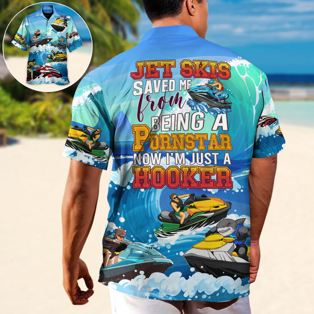 Funny Jet Skis Beach Gift Hawaiian Shirt Design Detail For Sunny Adventures And Casual Wear