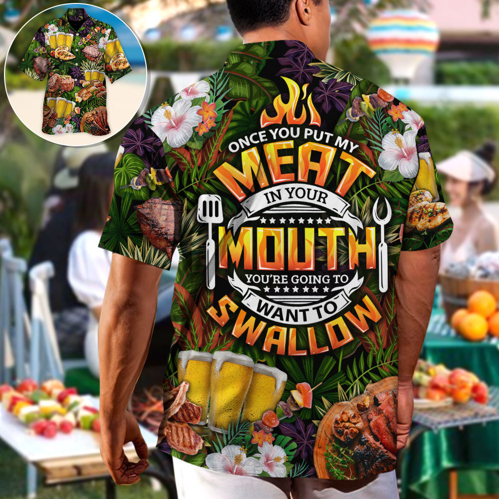 Funny Barbecue Grill Food Hawaiian Shirt Collar And Front View For Island Holidays