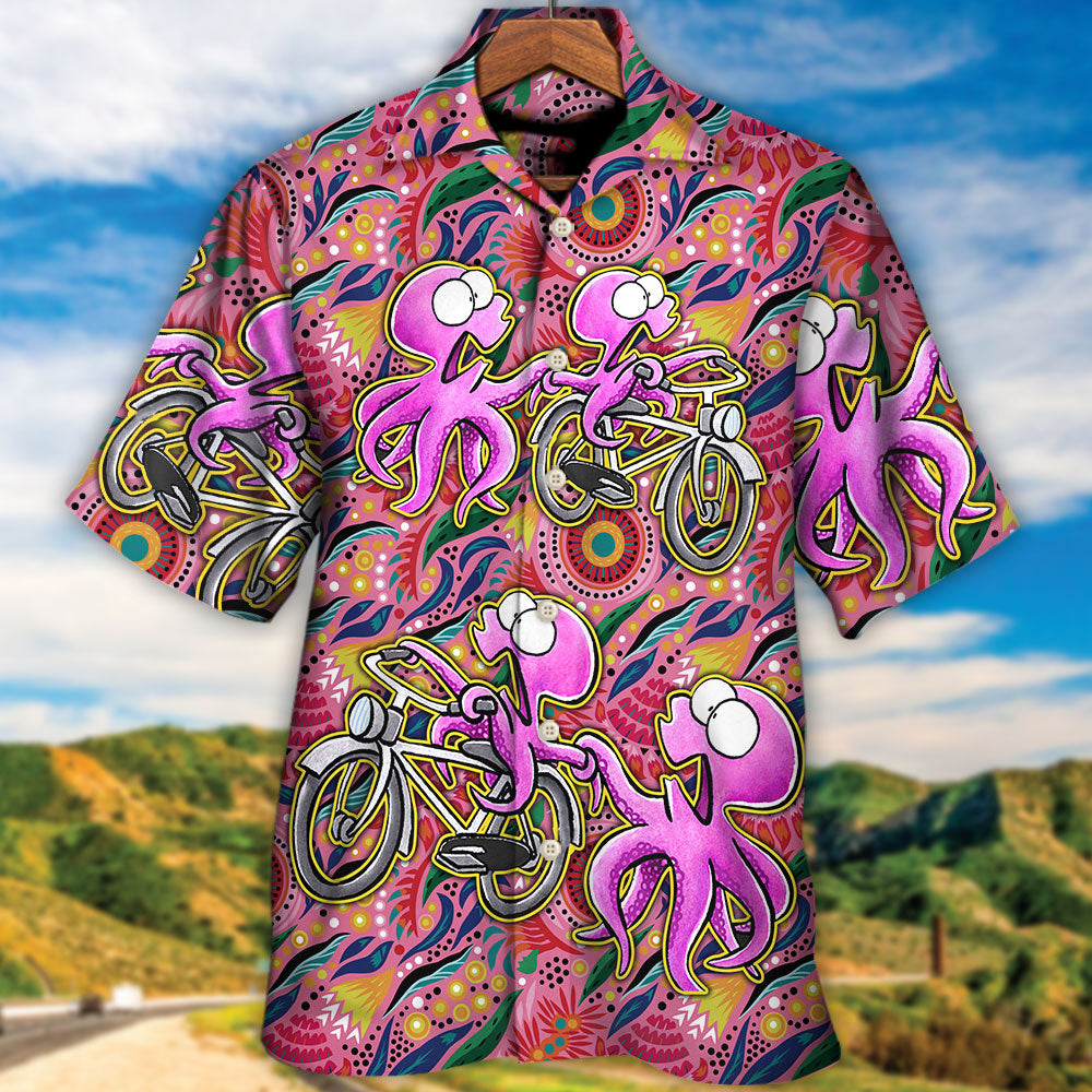 Tropical Octopus Cycling Hawaiian Shirt Pattern Detail For Vacation Style