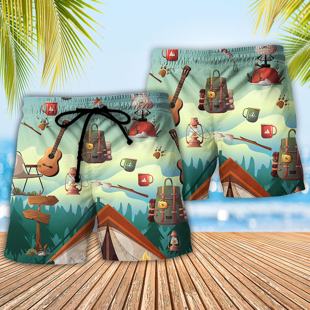 Camping Beach Shorts Pattern Detail For Outdoor Activities And Relaxed Casual Wear