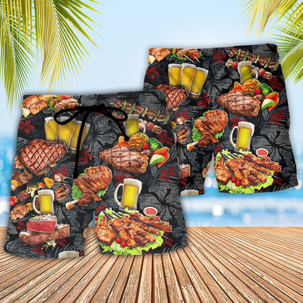 BBQ Meat Warning BBQ Zone Funny Grill Beach Shorts For Summer Parties And Vacation Wear