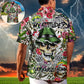 Vintage Skull Artwork Hawaiian Shirt Design View For Summer Travel