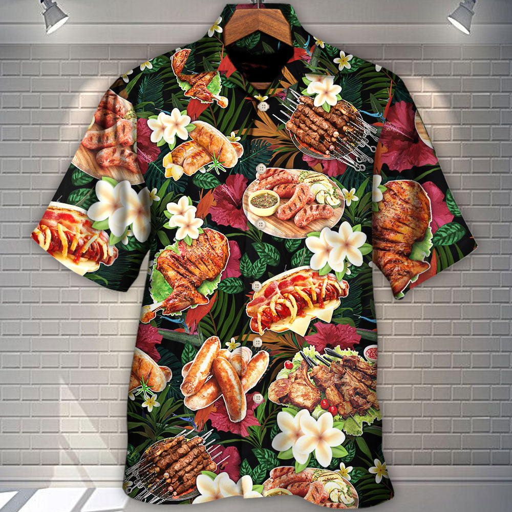 Funny Barbecue BBQ Hawaiian Shirt Detailed Pattern View For Resort Wear