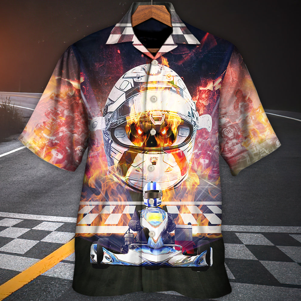 Kart Racing Skull Fire Hawaiian Shirt Resort Outfit View For Beach Days