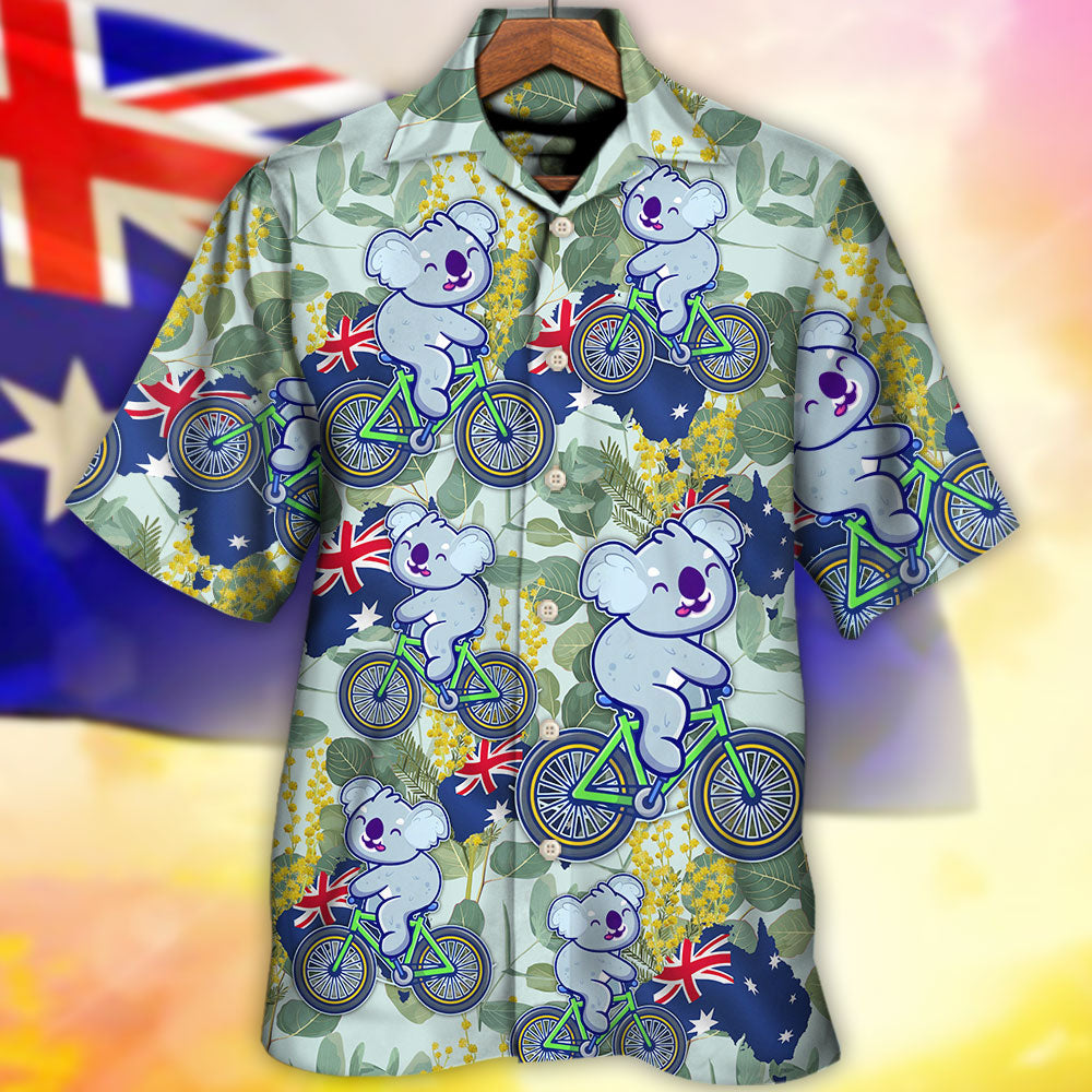Australian Koala Cycling Hawaiian Shirt Print Closeup For Casual Outings