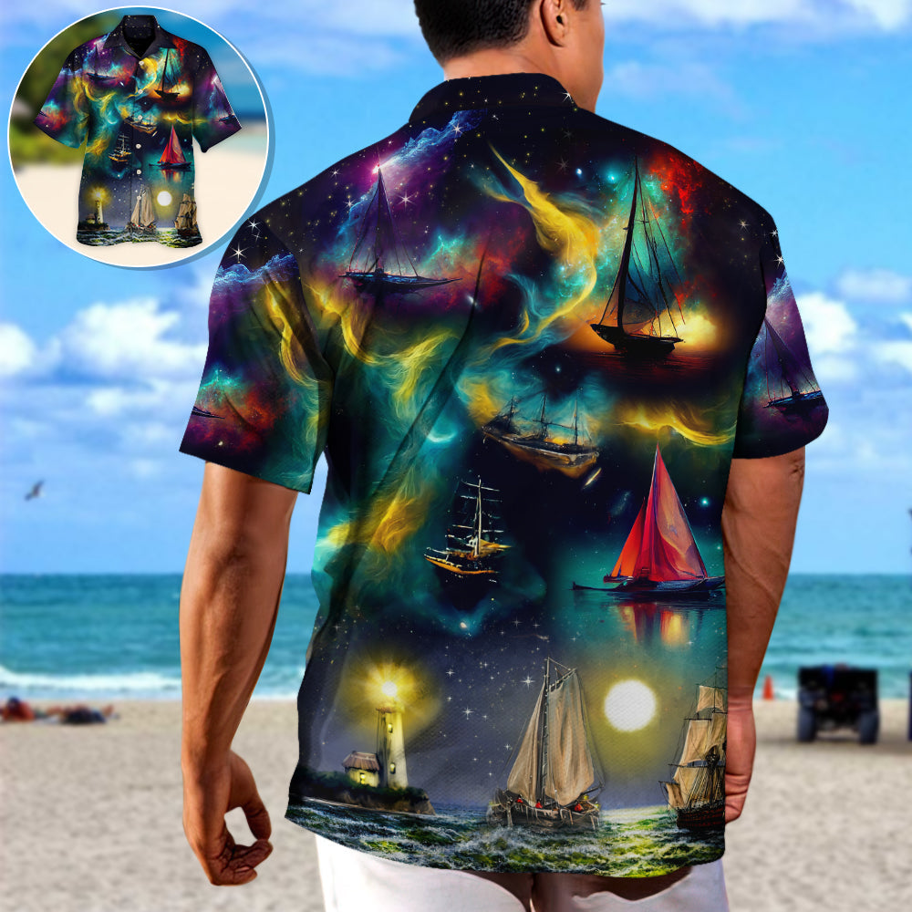 Sailing Adventure Graphic Hawaiian Shirt Tropical Styling View For Casual Outings