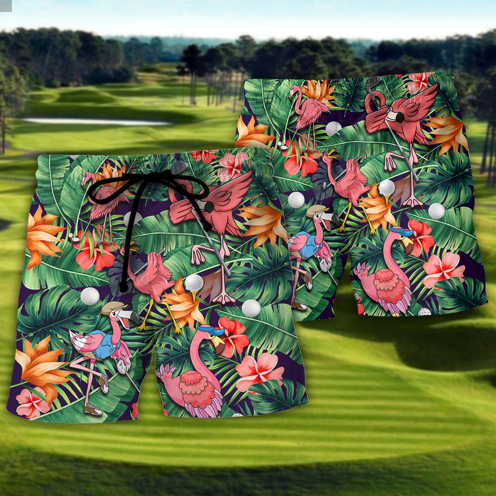 Golf Flamingo Playing Golf Talk Birdie To Me Beach Shorts For Seaside Summer Adventures