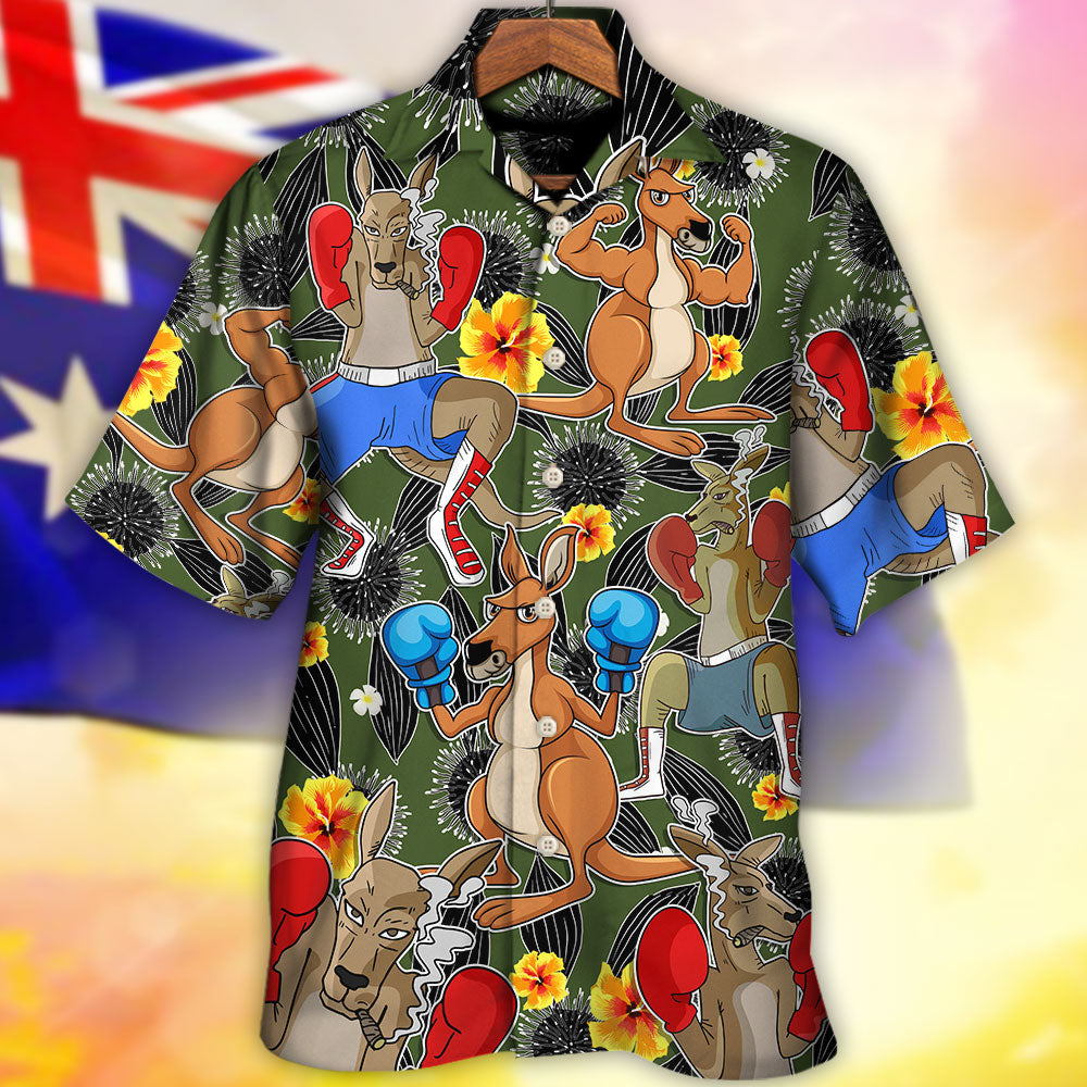 Tropical Funny Kangaroo Boxing Hawaiian Shirt Resort Outfit View For Casual Outings