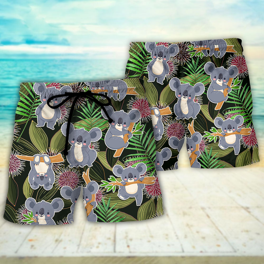 Tropical Koala Beach Shorts Pattern Detail For Tropical Escapes And Laid Back Styling