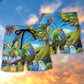 Landscape Parrot Beach Shorts Pattern Detail For Summer Travel And Bright Seasonal Outfits