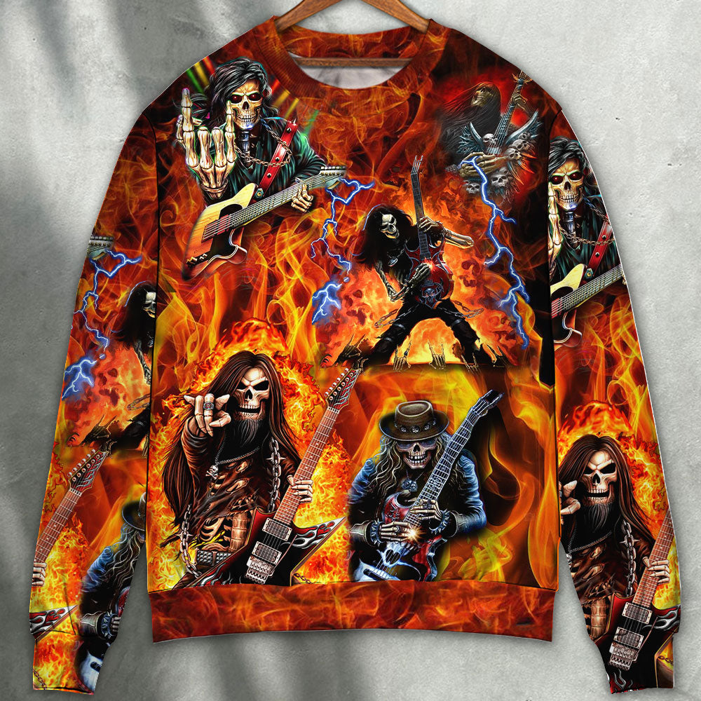 Guitar Skull Fire Sweater For Alternative Fashion Events And Thoughtful Seasonal Gifts