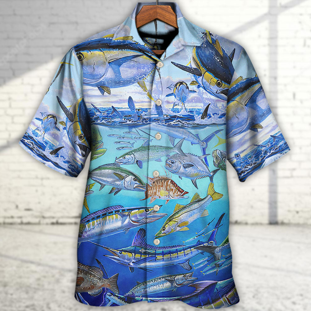 Coastal Fishing Activity Hawaiian Shirt Tropical Styling View For Tropical Vacations