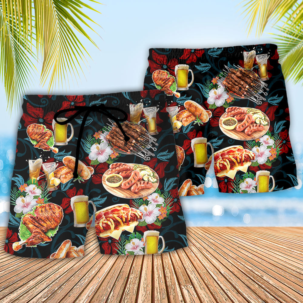 BBQ Food Pork Beach Shorts Pattern Detail For Poolside Fun And Weekend Casual Style