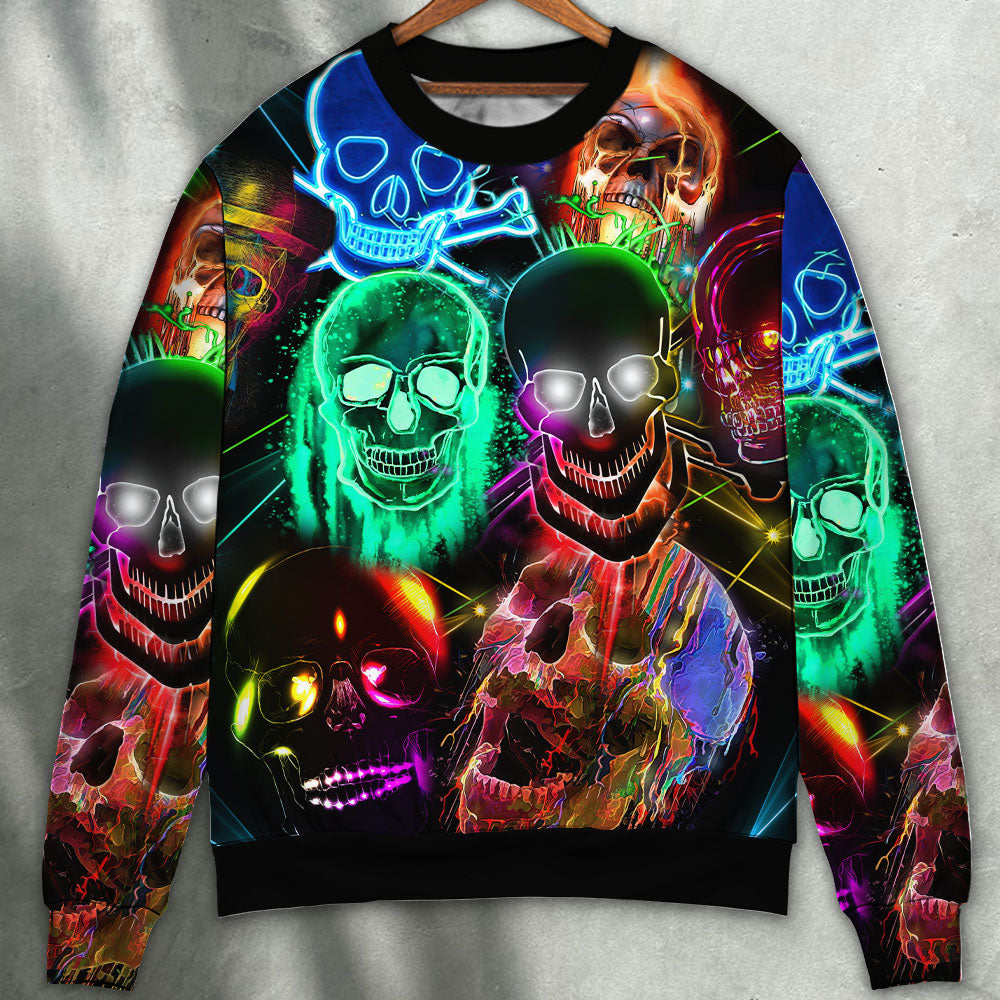 Glowing Colorful Skull Sweater For Alternative Fashion Events And Thoughtful Seasonal Gifts