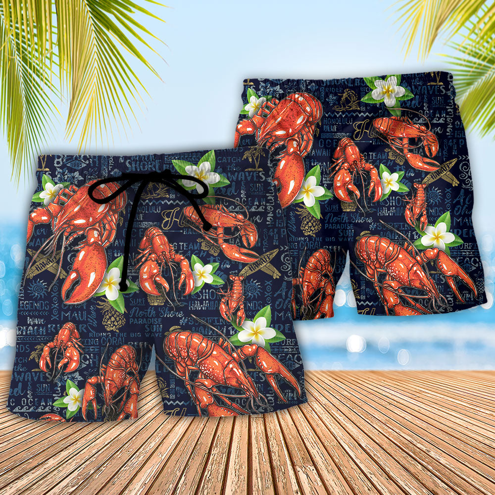 Tropical Lobster Beach Shorts Pattern Detail For Resort Wear And Relaxed Casual Wear