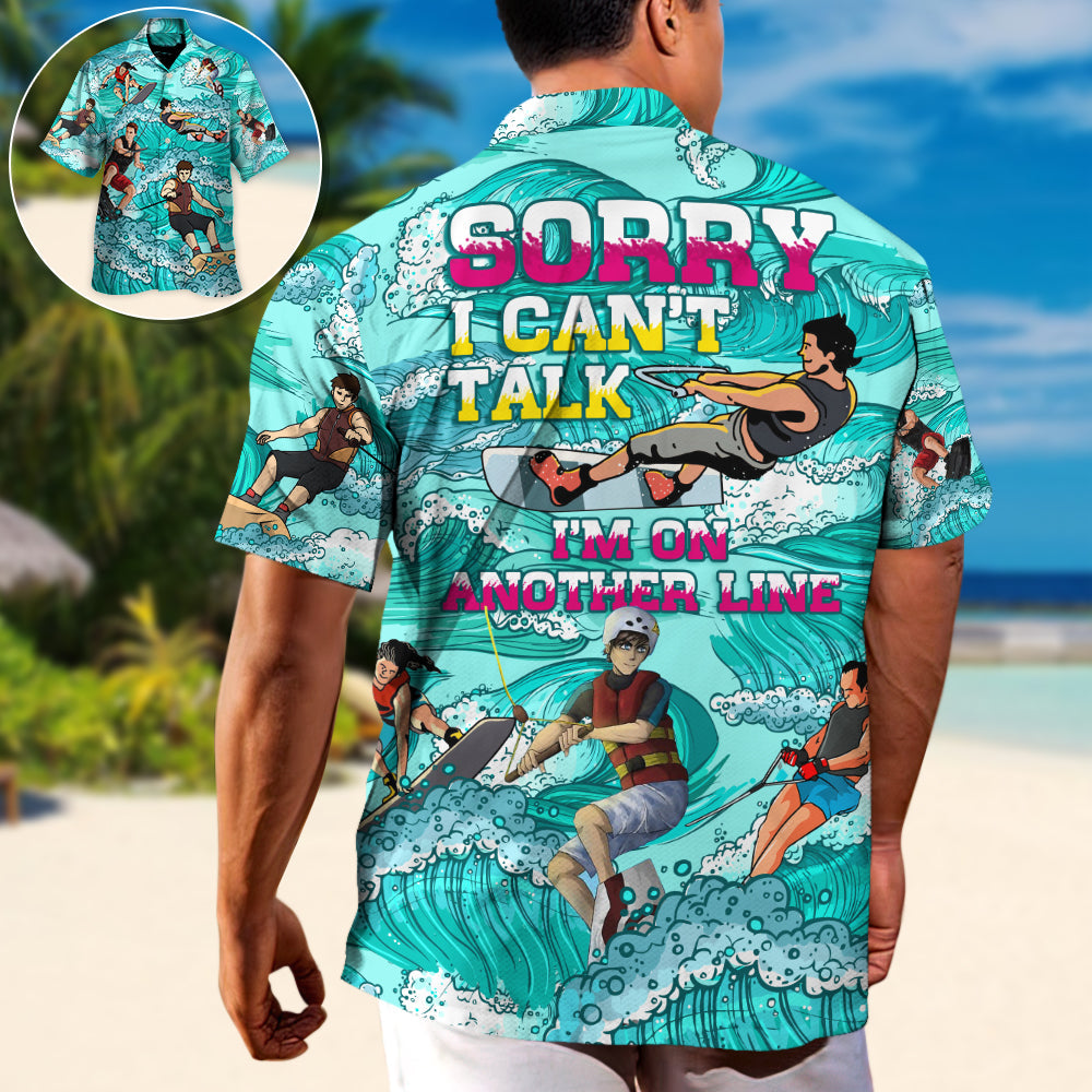 Coastal Funny Waterskiing Water Activity Hawaiian Shirt Button Front Artwork For Casual Outings