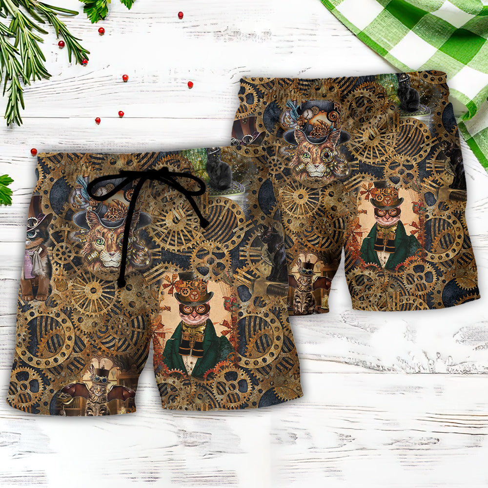 Cat Love Machine Vintage Style Beach Shorts For Beach Days And Casual Travel