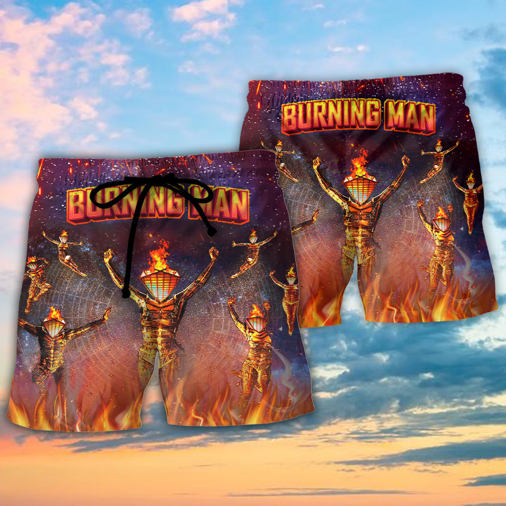Festival Desert Fire Art Style Beach Shorts For Seaside Travel And Relaxed Summer Wear