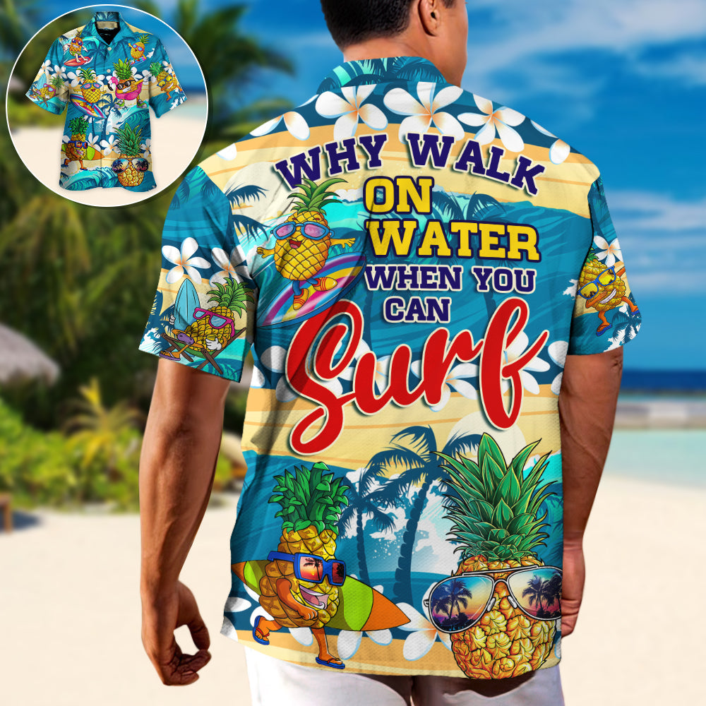 Funny Surfing Pineapple Water Surf Hawaiian Shirt Creative Print View For Summer Travel