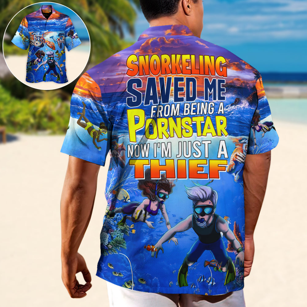Funny Snorkeling Beach Hawaiian Shirt Pattern Detail For Summer Holidays And Outdoor Fun