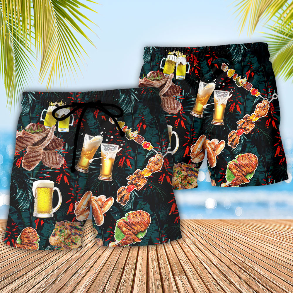 BBQ Food Pork Beach Shorts Pattern Detail For Relaxed Weekends And Bright Seasonal Outfits