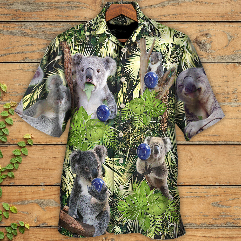 Lawn Bowling Koala Hawaiian Shirt Button Front Artwork For Tropical Vacations