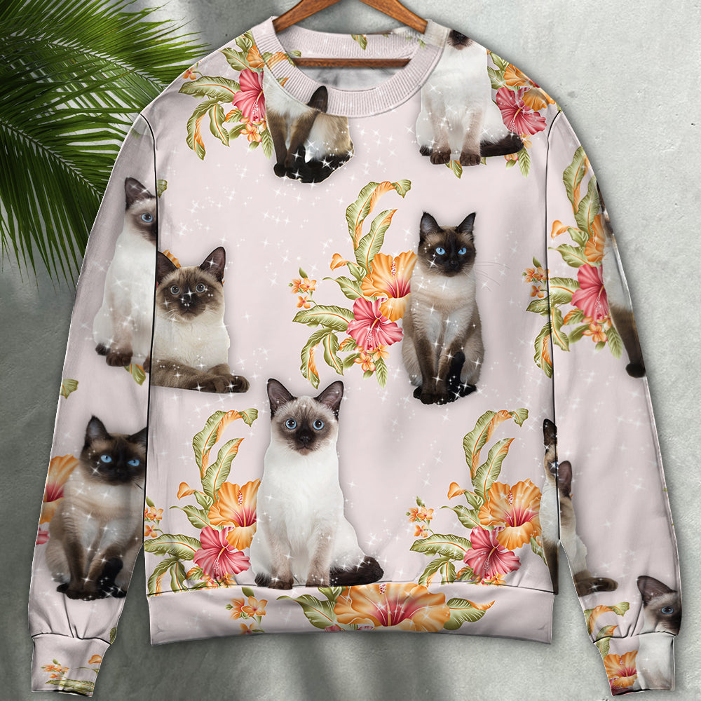 Tropical Floral Siamese Cat Sweater For Distinctive Animal Artwork Holidays And Thoughtful Gifts