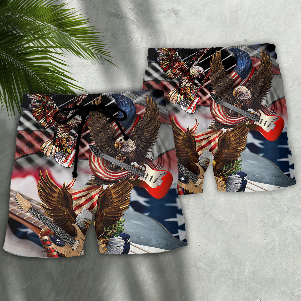 Independence Day Guitar Eagle Beach Shorts Pattern Detail For Tropical Escapes And Weekend Casual Style