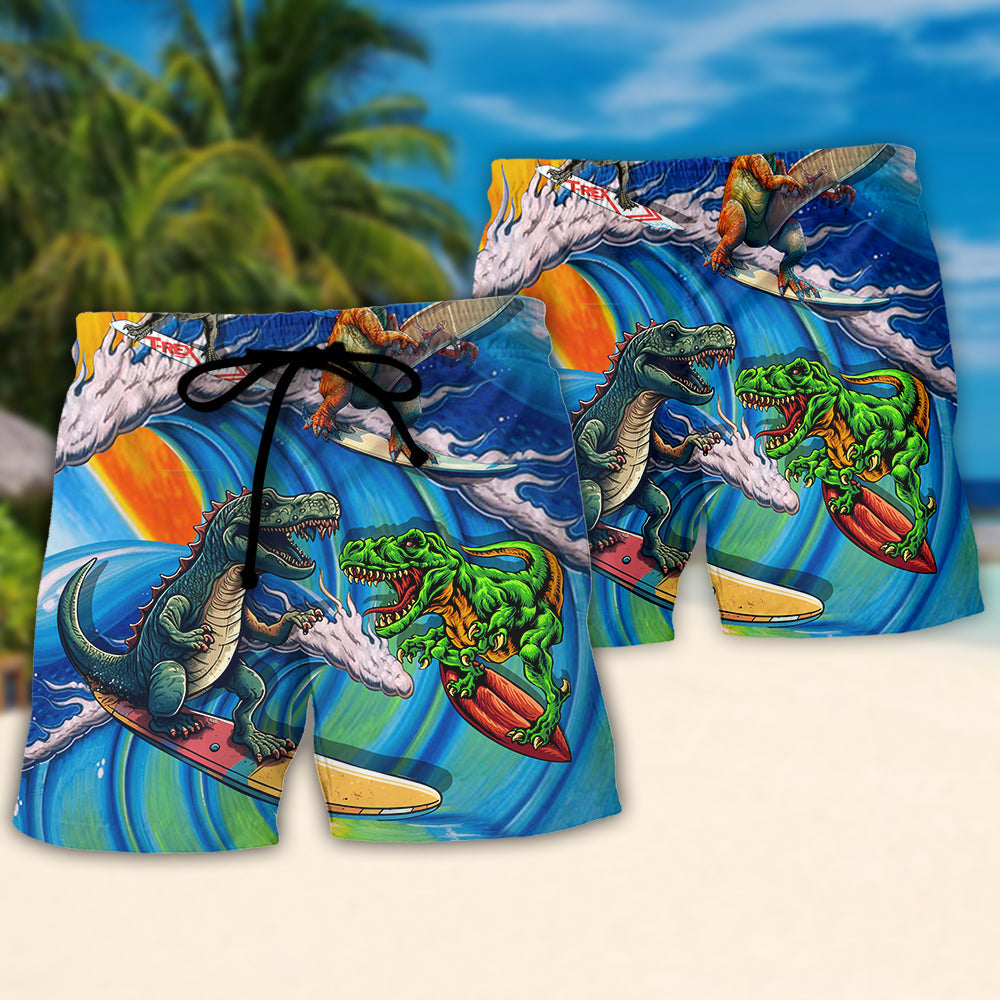 Surfing Dinosaur Surfing Is Life Funny Wave Beach Shorts For Wildlife Inspired Summer Style