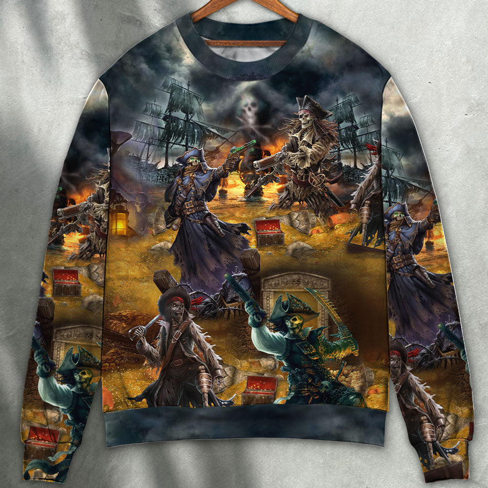 Pirate Skull Treasure Hunting Sweater For Art Lovers Holidays Parties And Comfortable Wear