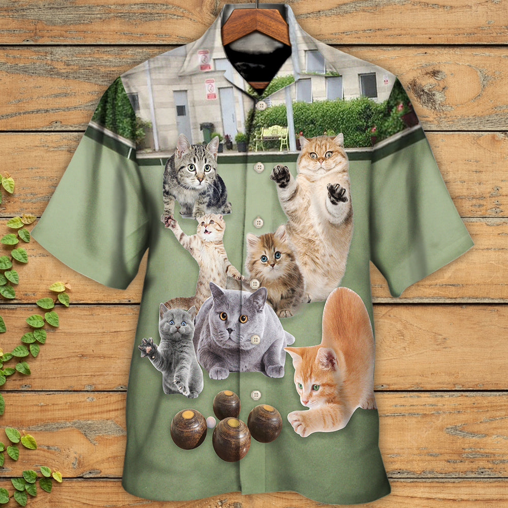 Lawn Bowling Cat Hawaiian Shirt Resort Outfit View For Summer Travel