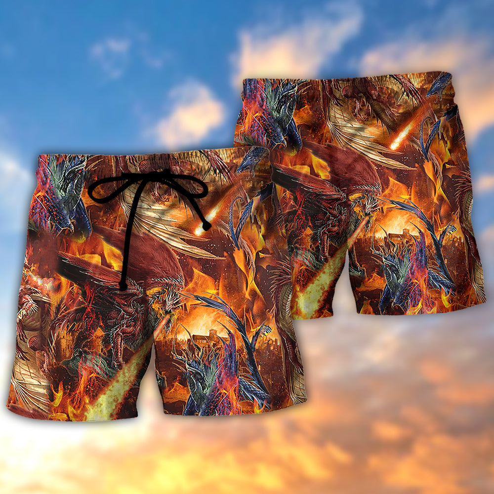 Fire Dragon Beach Shorts Pattern Detail For Tropical Escapes And Comfortable Daily Use