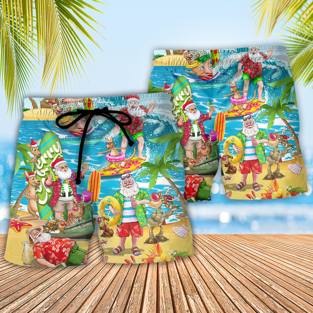 Summer Santa Surfing Christmas In July Beach Shorts For Holiday Beach Days