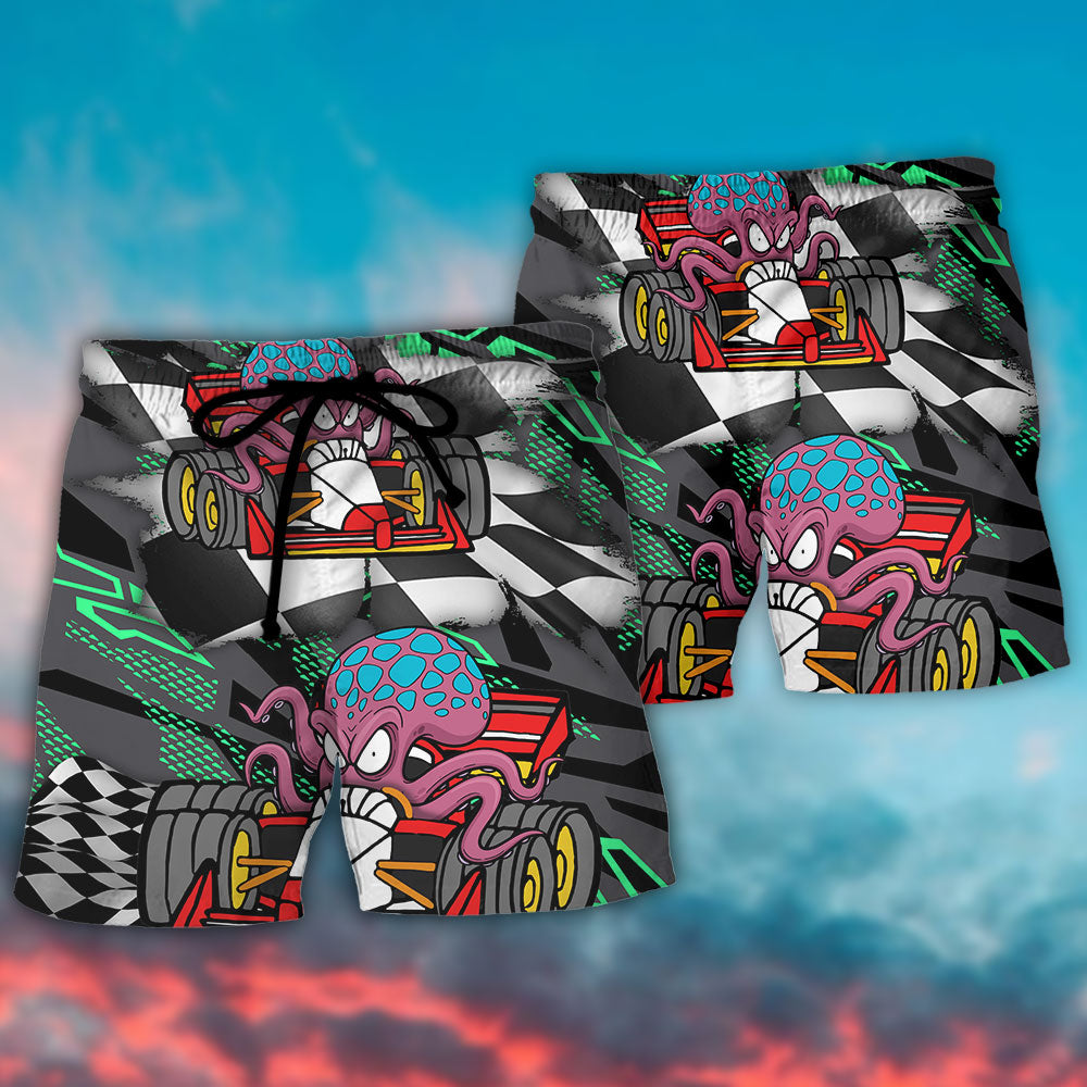 Octopus Racing Motorsport Racing Car Beach Shorts Pattern Detail For Resort Wear And Thoughtful Gift Giving
