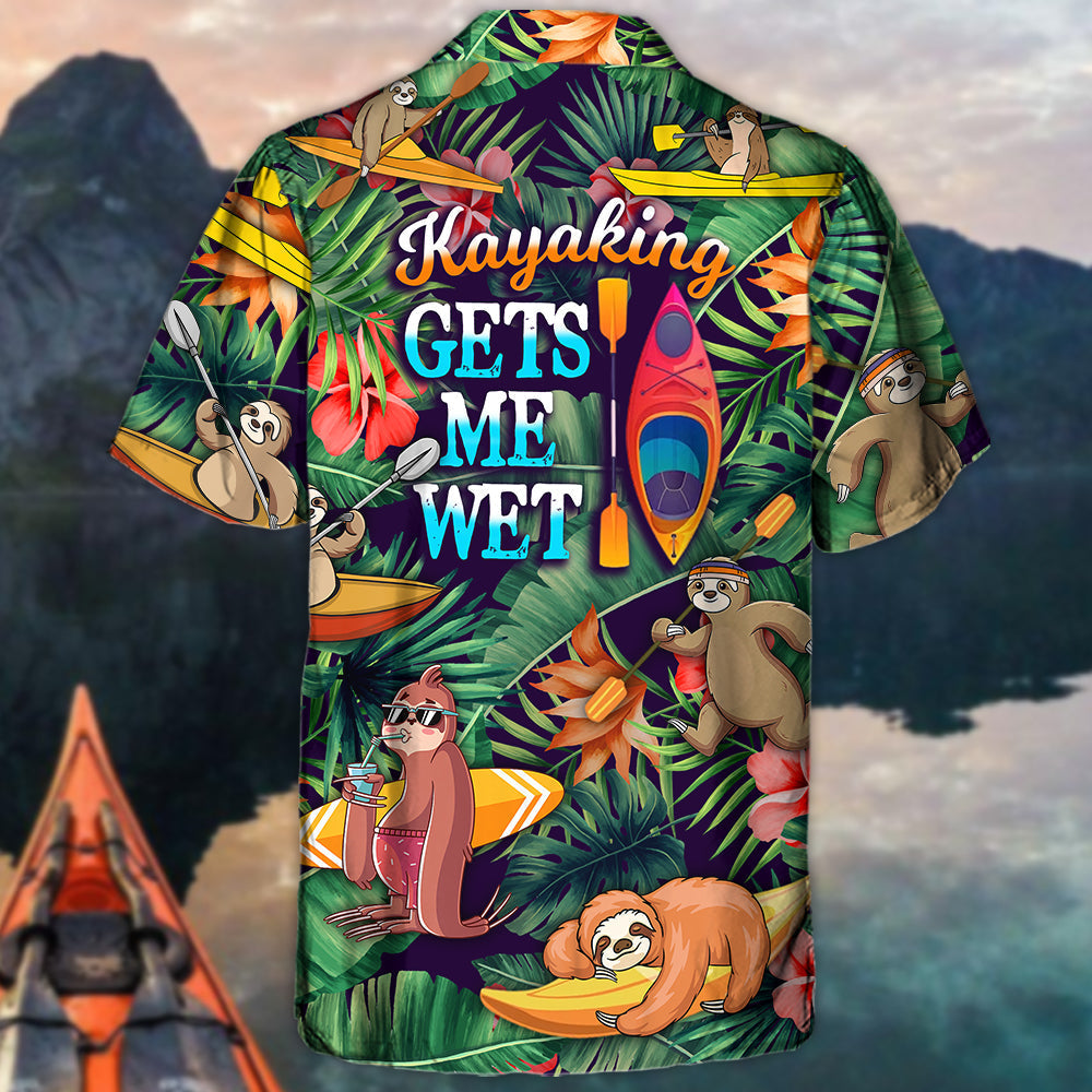 Tropical Funny Kayaking Sloth Hawaiian Shirt Fabric Pattern Detail For Beach Days