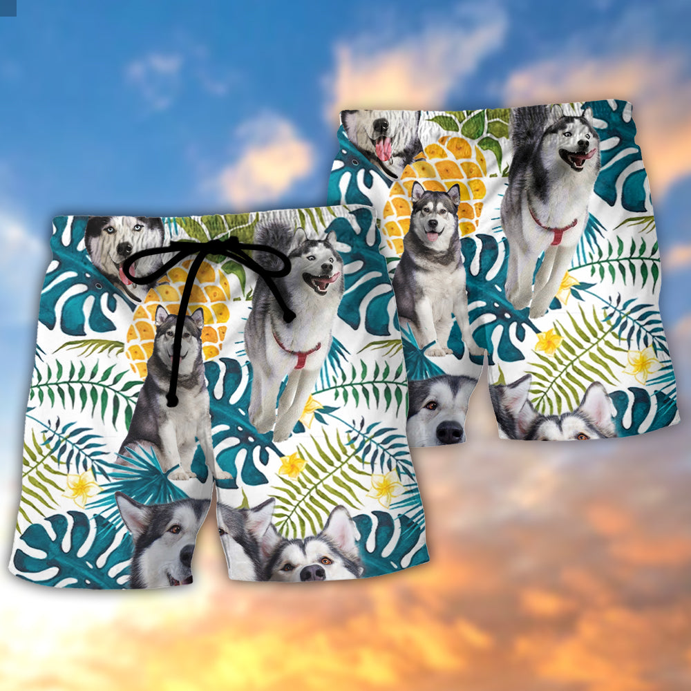 Husky Funny Tropical Leaf Style Beach Shorts For Beach Days And Resort Travel
