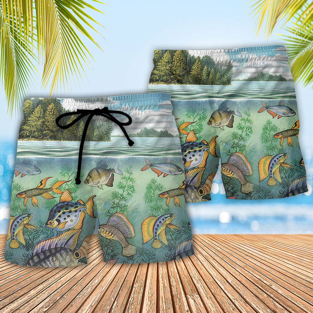 Fishing Fish Beach Shorts Pattern Detail For Sunny Day Adventures And Comfortable Daily Use