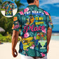 Tropical Funny Parrot Drinking Cocktails Beach Hawaiian Shirt Collar And Front View For Resort Wear
