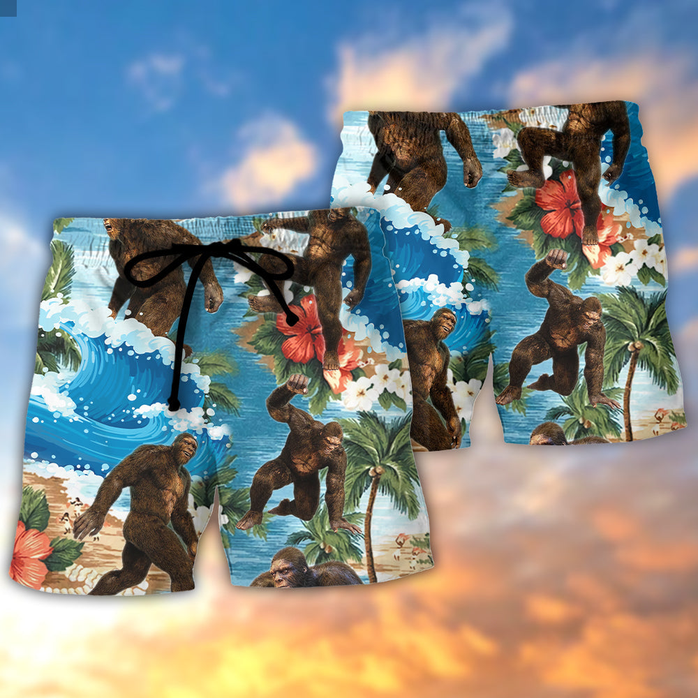 Bigfoot Tropical Funny Art Style Beach Shorts For Poolside Relaxation And Style