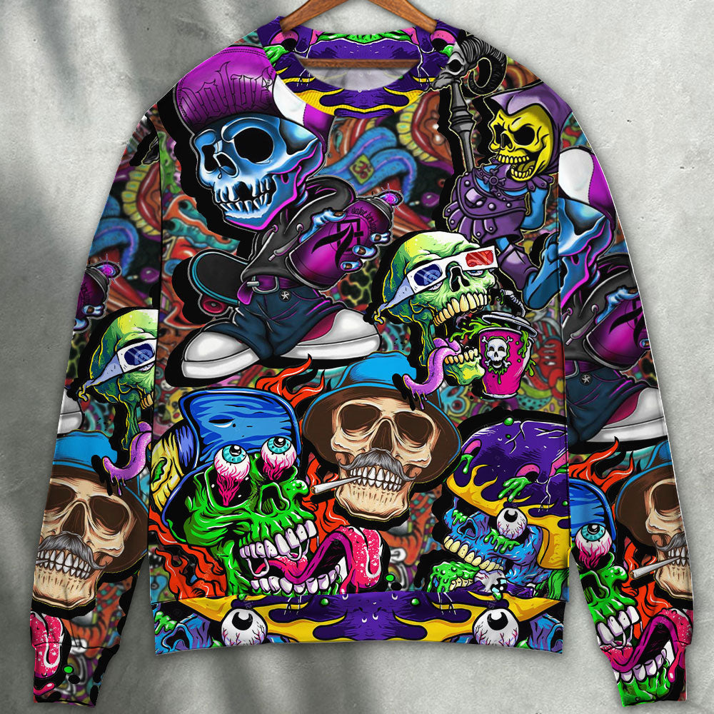 Colorful Skull Sweater For Art Fans Travel Parties And Distinctive Casual Style