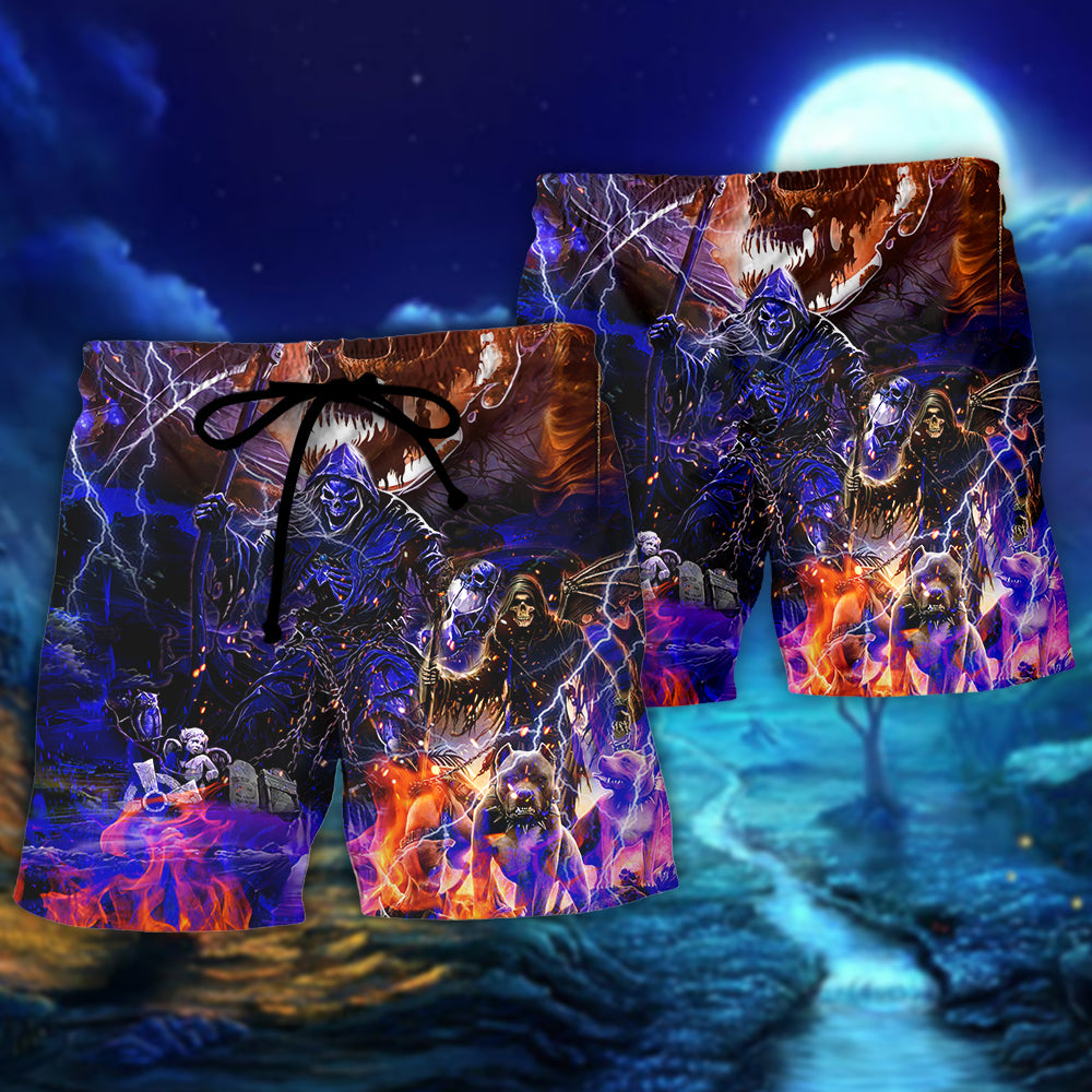 Skull Hell And Devil Inspired With Bold Attitude Beach Shorts For Coastal Trips And Outdoor Wear