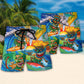Tiki Surfing Beach Shorts Pattern Detail For Coastal Travel And Leisure And Relaxation