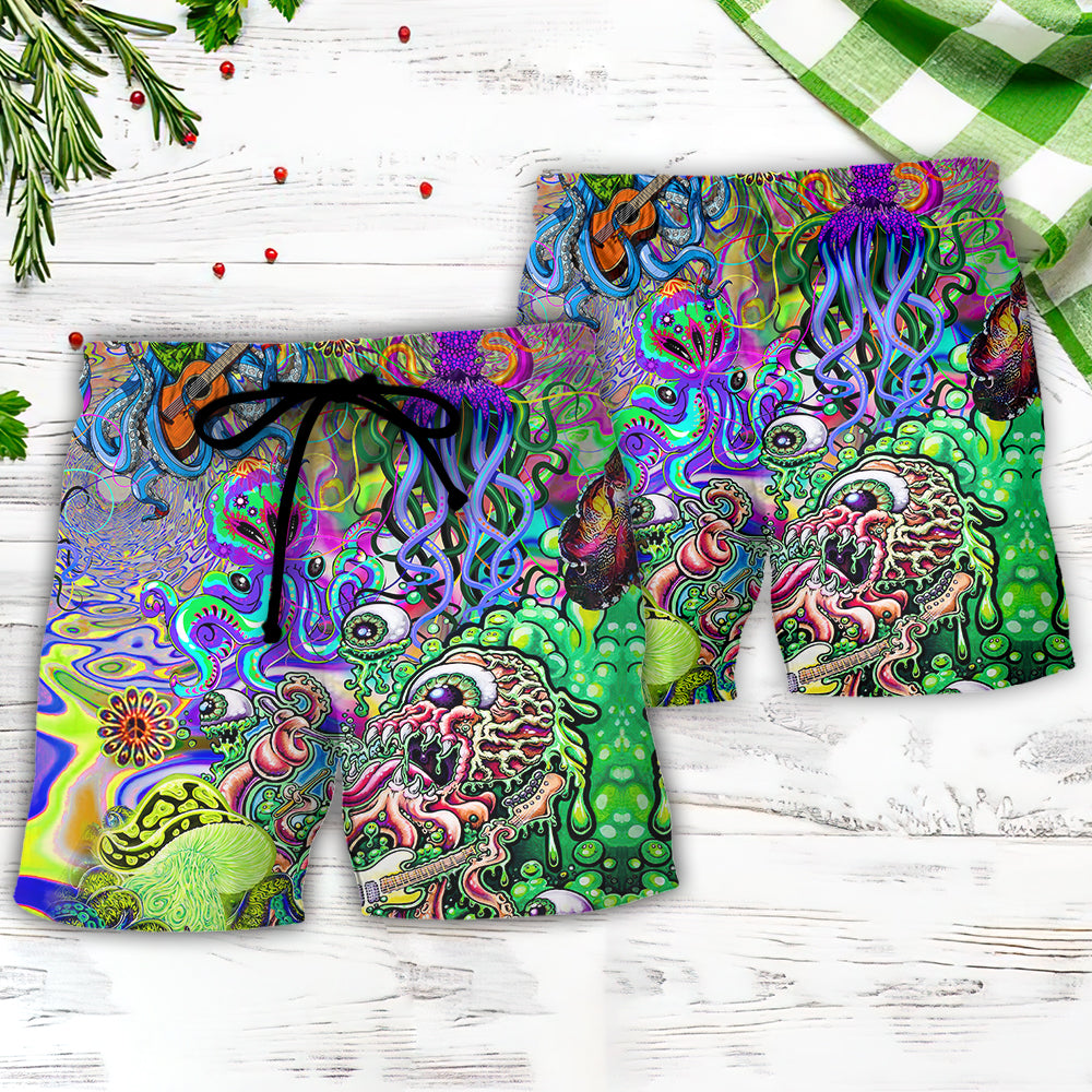 Hippie Colorful Ocean Octopus Music Beach Shorts Pattern Detail For Seaside Leisure And Thoughtful Gift Giving