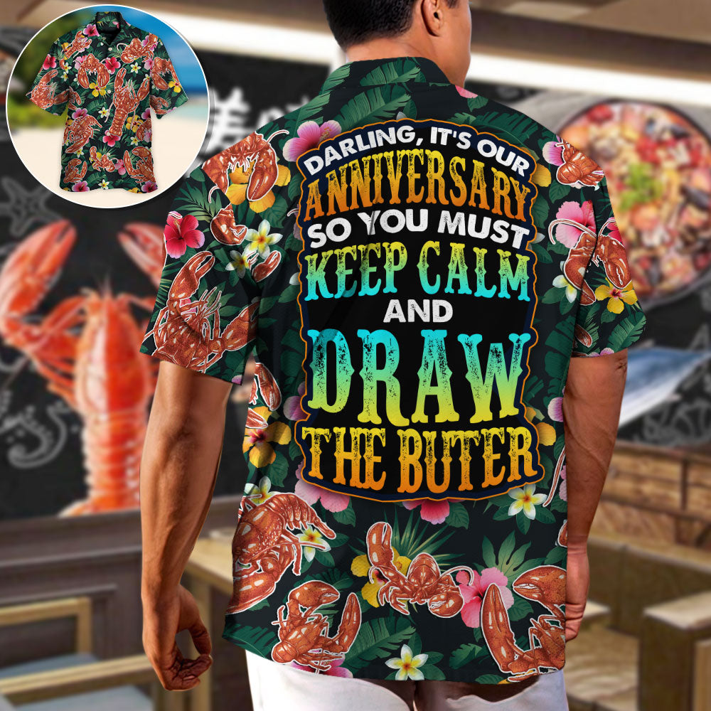 Tropical Lobster Anniversary Butter Hawaiian Shirt Design View For Coastal Travel