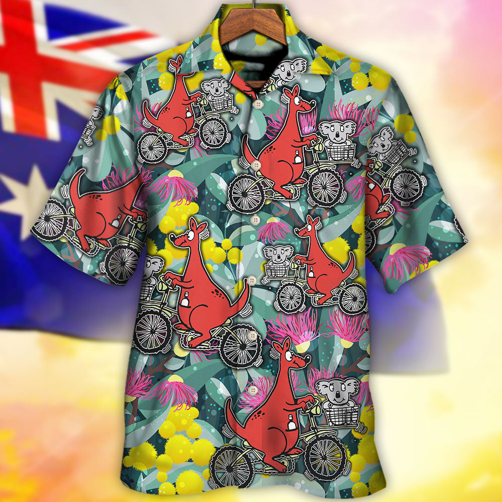 Kangaroo Koala Cycling Hawaiian Shirt Fabric Pattern Detail For Resort Wear
