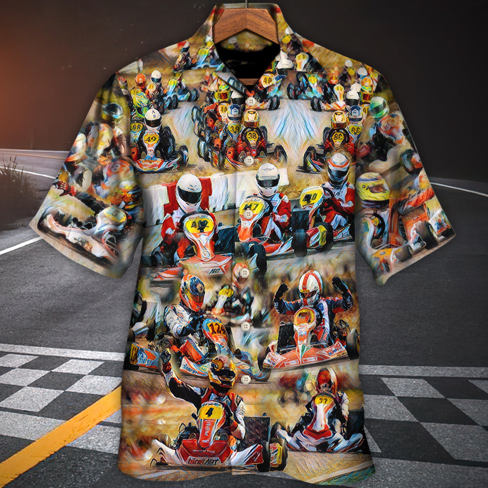 Kart Racing Hawaiian Shirt Pattern Detail For Casual Outings
